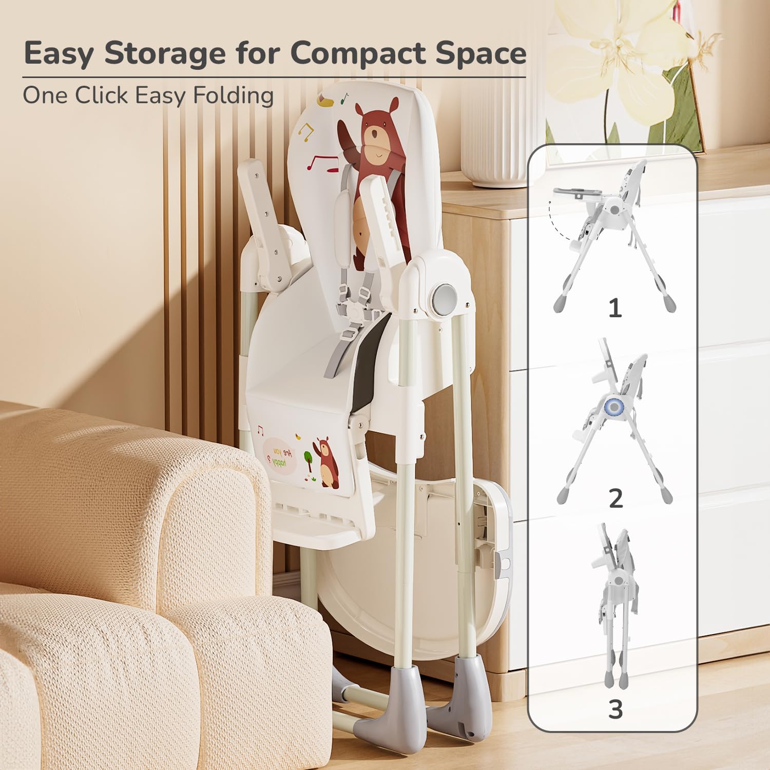 Marshmallow Lite 6-level adjustable baby high chair with bear design for feeding. www.usmile.toys
